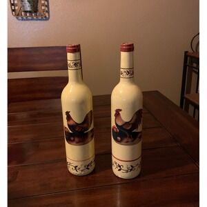 Vintage Style Rooster Ceramic Decorative Wine Bottles Farmhouse Decor Set of 2